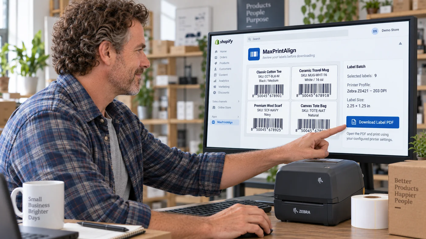 Illustrative MaxPrintAlign label PDF review and download